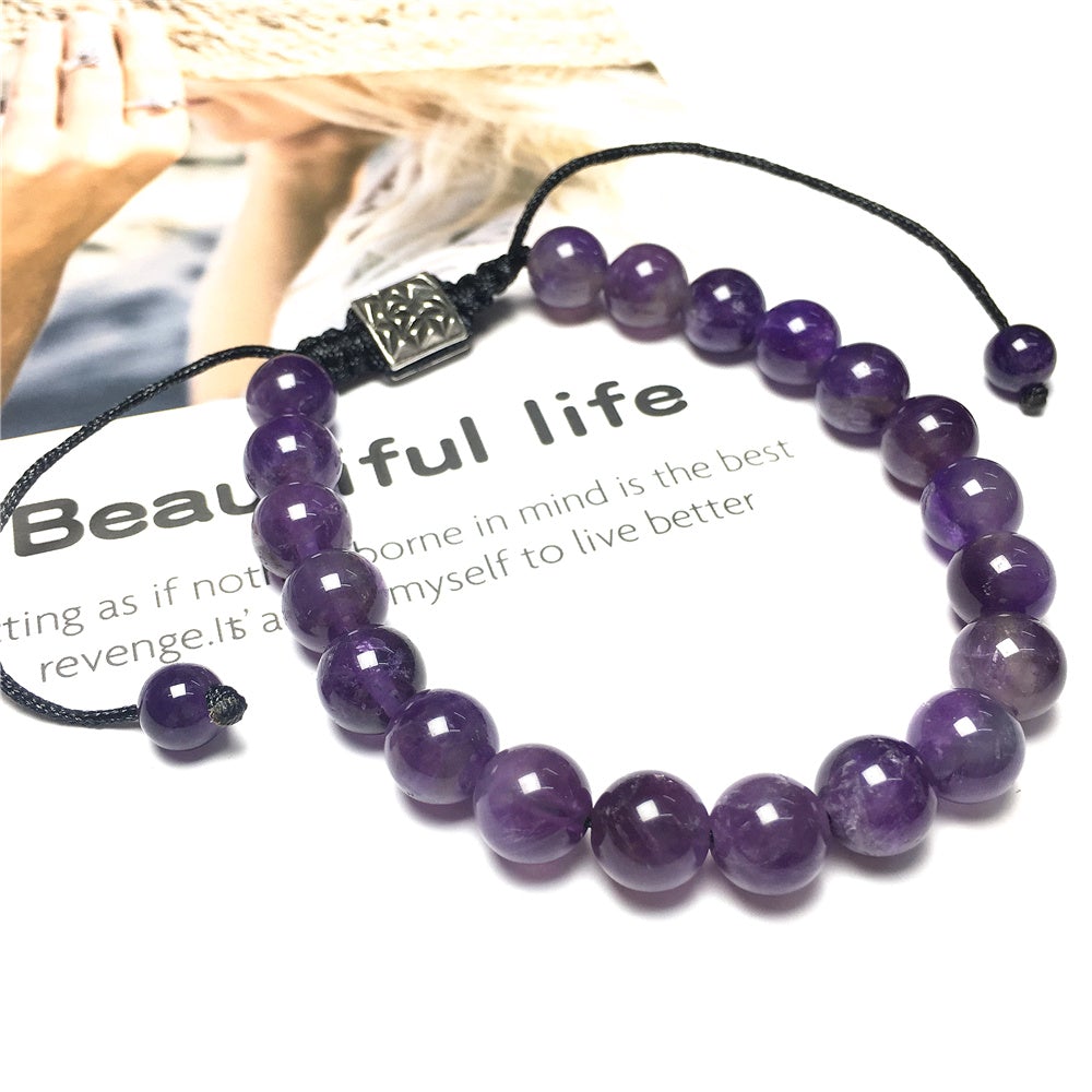 Purple Amethyst Natural Gemstone Balance Energy Handmade Bracelet