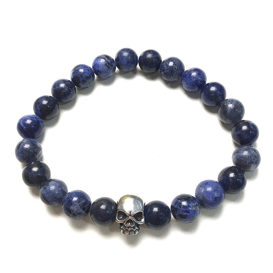 Sodalite Gemstone Unisex Handmade Stretch Bracelet Imperial Skull Charm