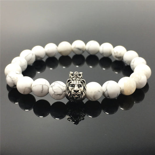 Natural Howlite Gemstone Bracelet Beaded Adjustable Bracelet Lion King Design