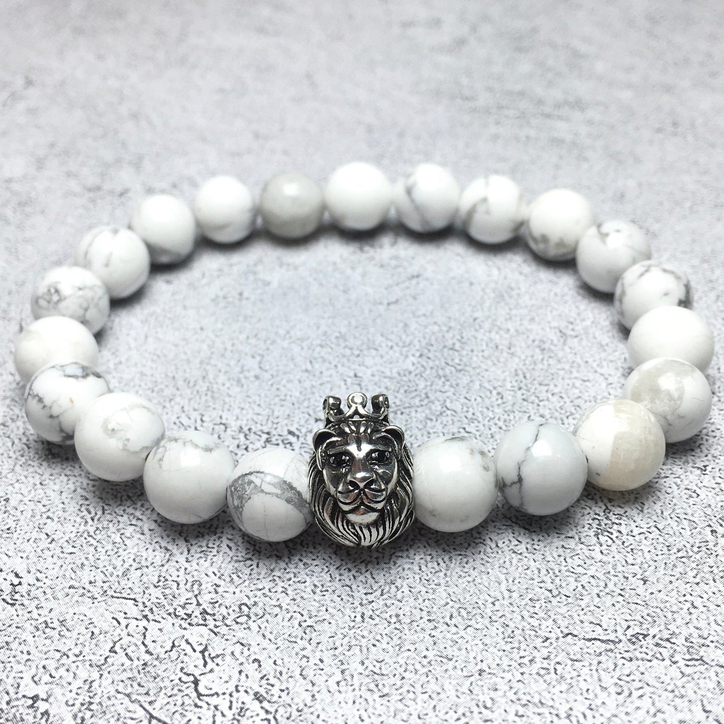 Natural Howlite Gemstone Bracelet Beaded Adjustable Bracelet Lion King Design