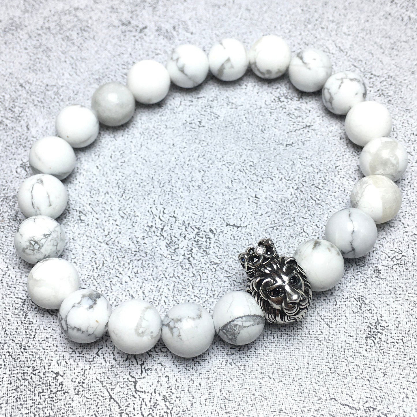 Natural Howlite Gemstone Bracelet Beaded Adjustable Bracelet Lion King Design