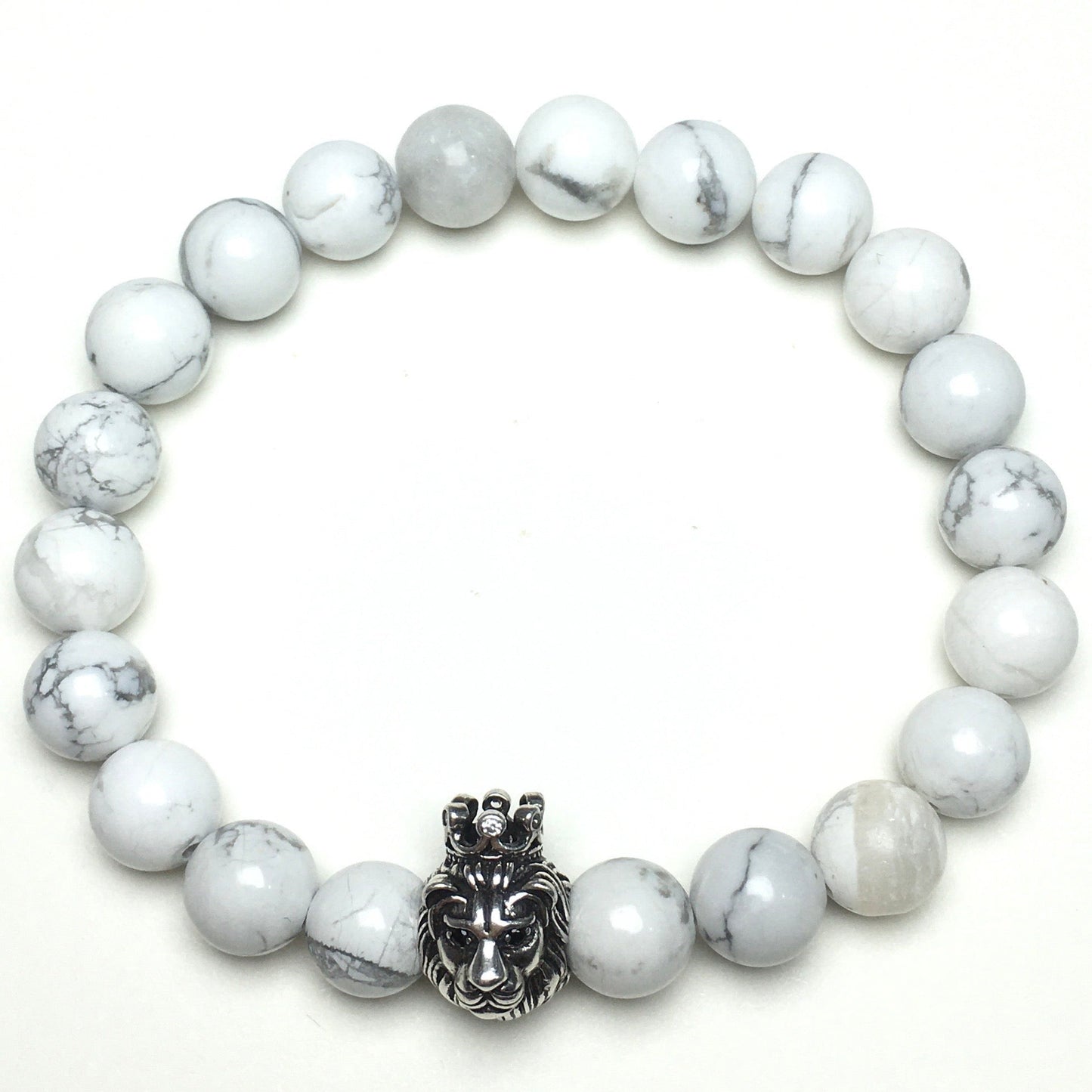 Natural Howlite Gemstone Bracelet Beaded Adjustable Bracelet Lion King Design