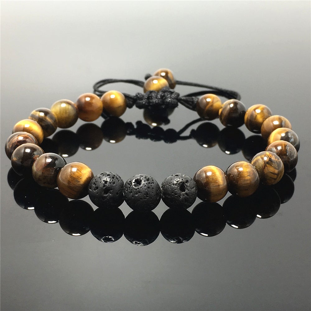 Lava Tigers Eye Stone Beaded Bracelet Gemstone Adjustable Braided Bracelets