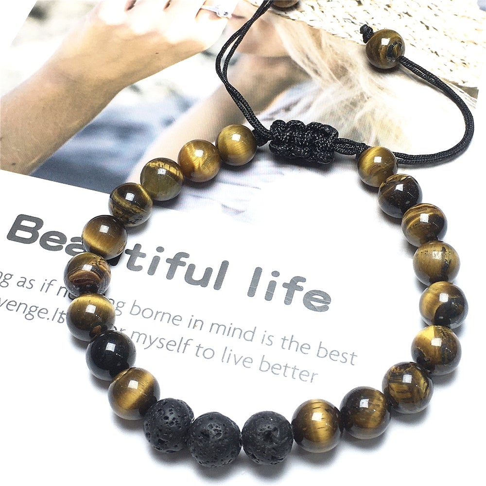 Lava Tigers Eye Stone Beaded Bracelet Gemstone Adjustable Braided Bracelets