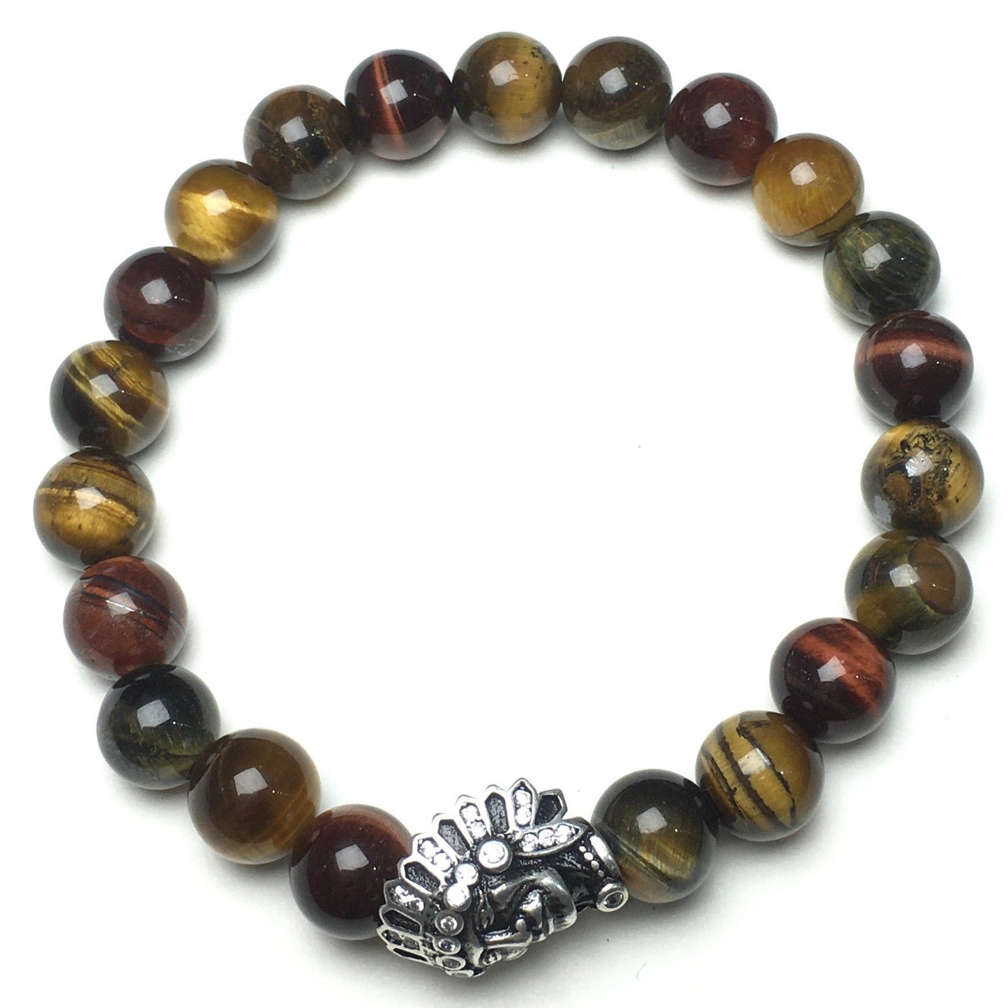 Natural Stone Bracelets Indian Head Bracelet Multi Tigereye Beads Elastic Women Men Jewelry