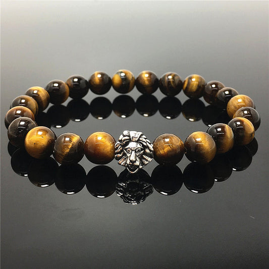 Natural Tiger Eyes Beaded Bracelet Elastic Adjustable Gemstone Bracelet Lion Style