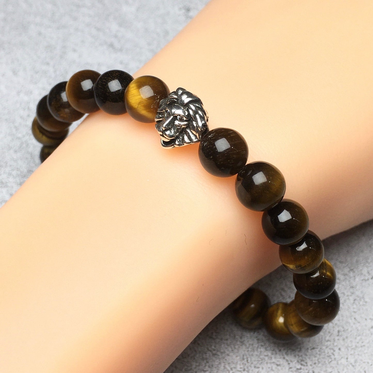 Natural Tiger Eyes Beaded Bracelet Elastic Adjustable Gemstone Bracelet Lion Style