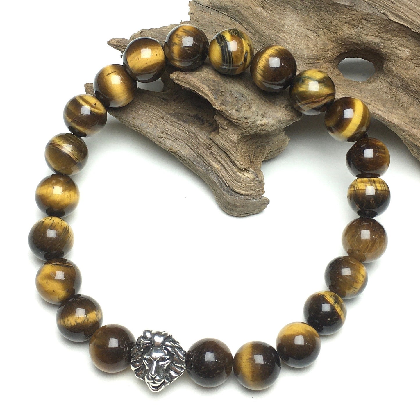 Natural Tiger Eyes Beaded Bracelet Elastic Adjustable Gemstone Bracelet Lion Style