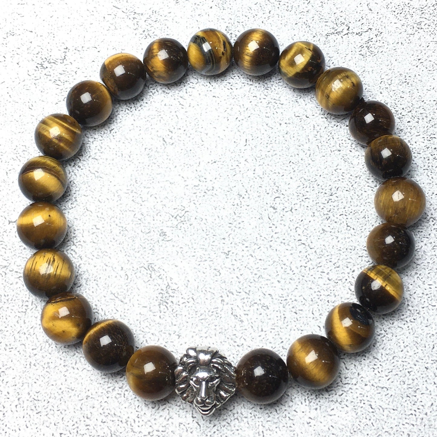 Natural Tiger Eyes Beaded Bracelet Elastic Adjustable Gemstone Bracelet Lion Style