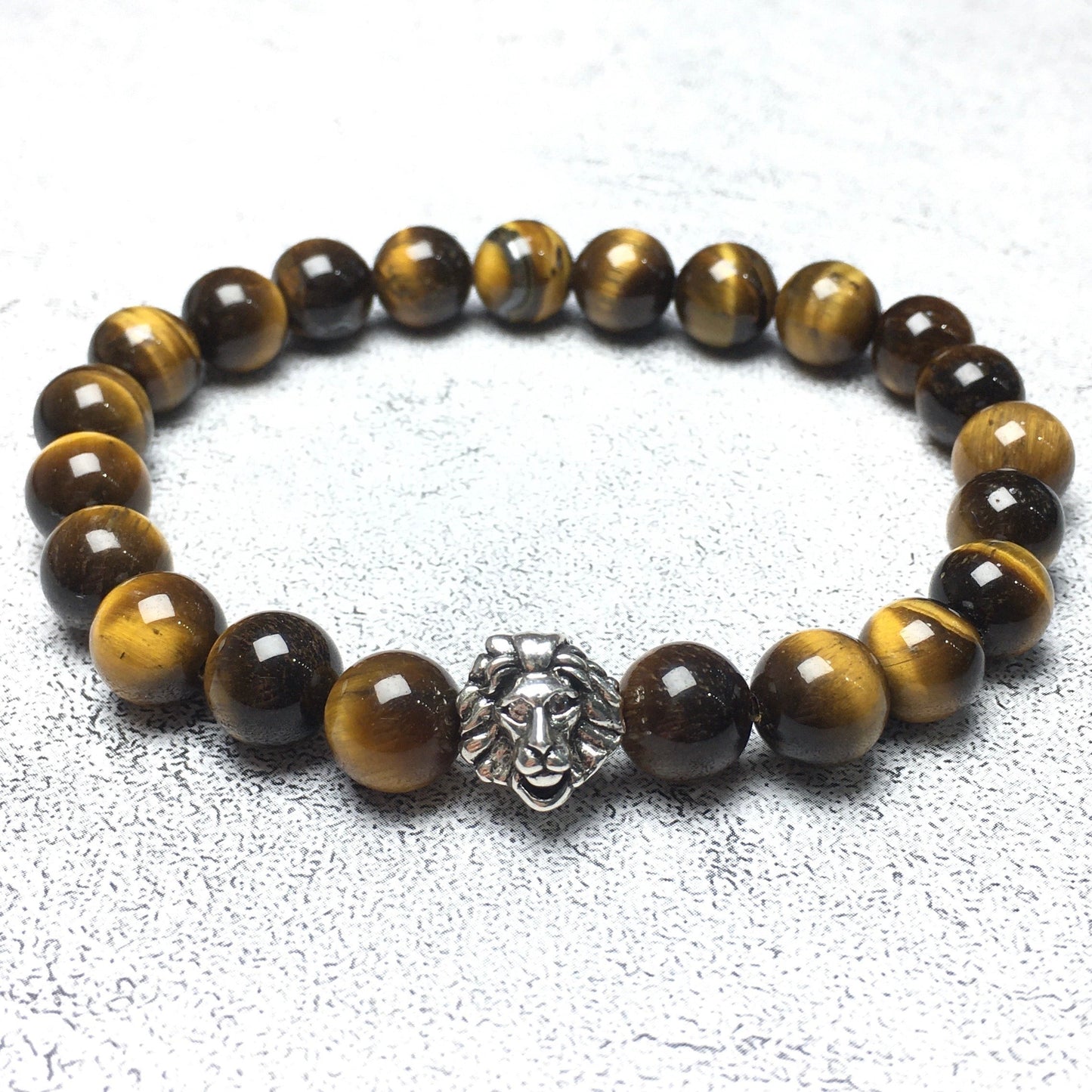 Natural Tiger Eyes Beaded Bracelet Elastic Adjustable Gemstone Bracelet Lion Style