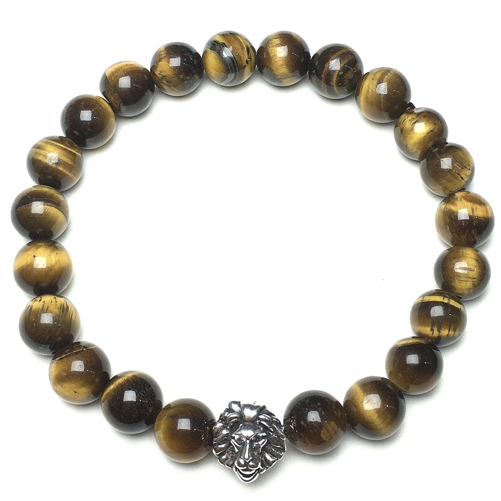 Natural Tiger Eyes Beaded Bracelet Elastic Adjustable Gemstone Bracelet Lion Style