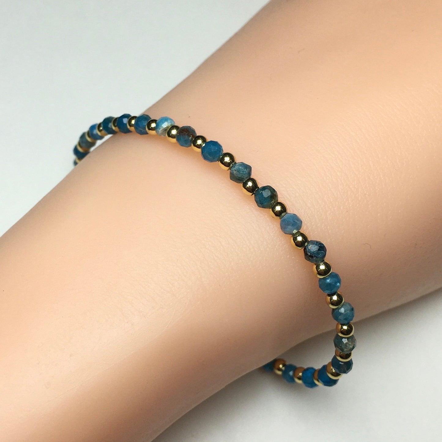 Blue Apatite Gemstone Adjustable Bracelet Tiny Beads Gemstone Bracelet with Love Heart Charm