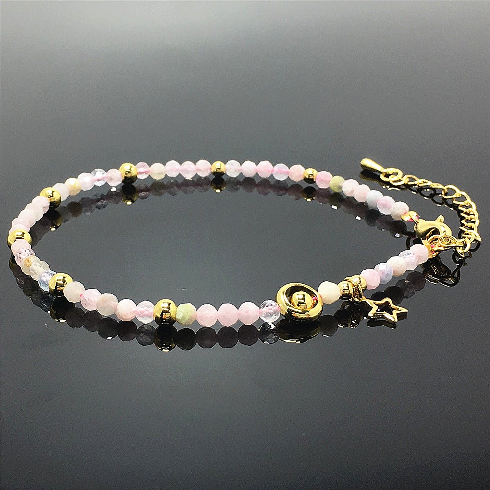 Morganite Gemstone Adjustable Tiny Beads Gemstone Bracelet with Star Charm