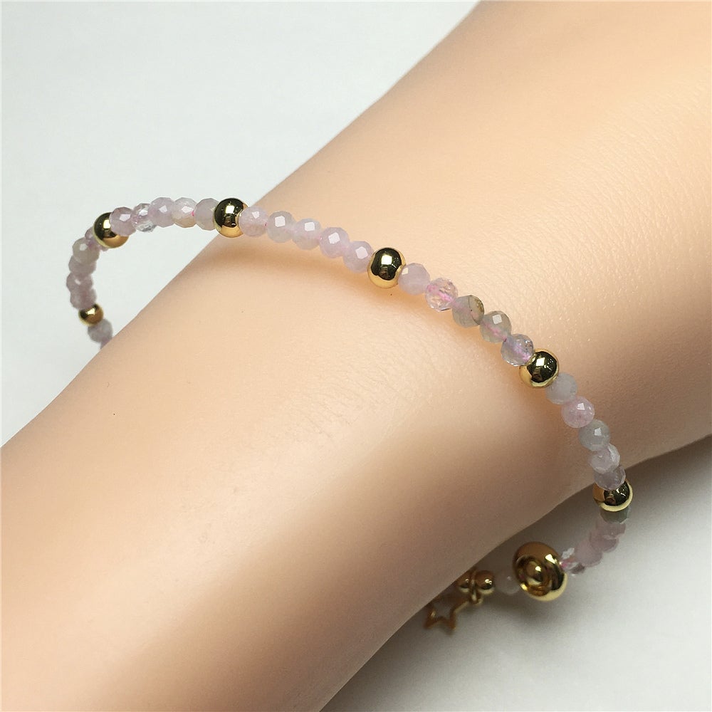 Morganite Gemstone Adjustable Tiny Beads Gemstone Bracelet with Star Charm