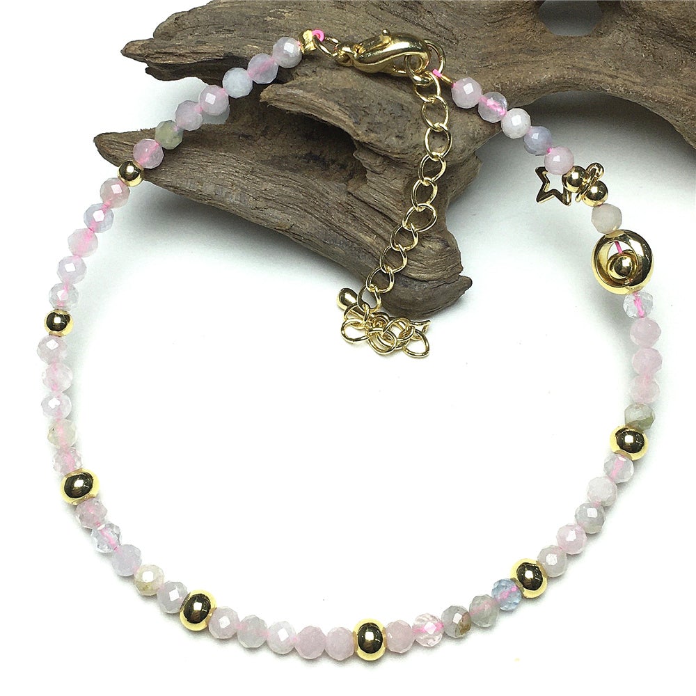 Morganite Gemstone Adjustable Tiny Beads Gemstone Bracelet with Star Charm