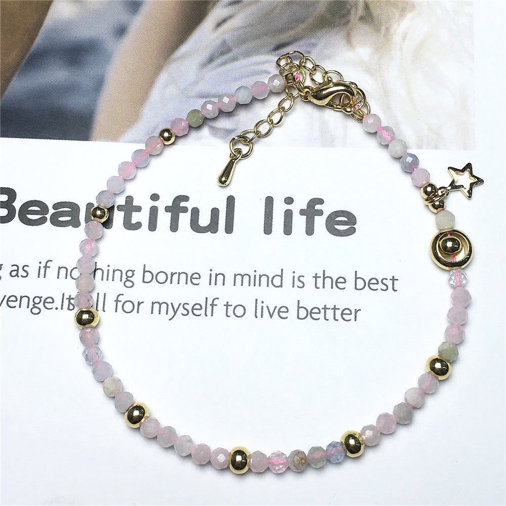 Morganite Gemstone Adjustable Tiny Beads Gemstone Bracelet with Star Charm