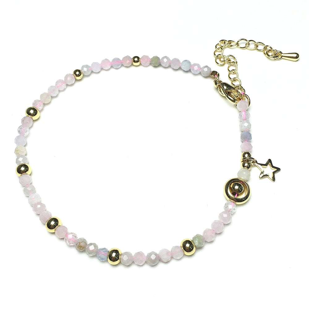 Morganite Gemstone Adjustable Tiny Beads Gemstone Bracelet with Star Charm