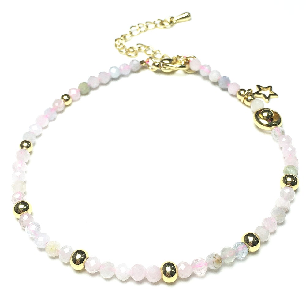 Morganite Gemstone Adjustable Tiny Beads Gemstone Bracelet with Star Charm