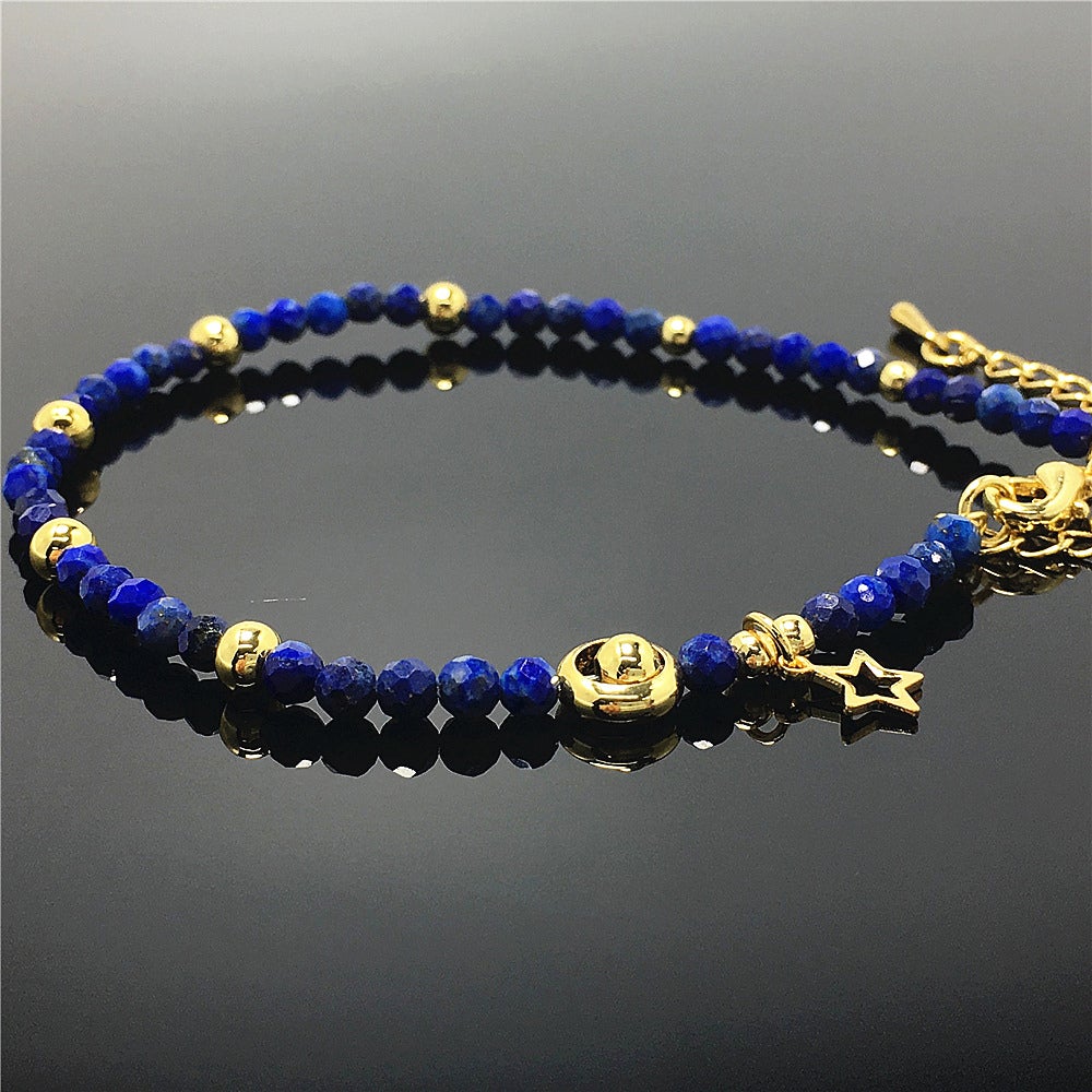 Lapis Lazuli Gemstone Adjustable Tiny Beads Gemstone Bracelet with Star Charm