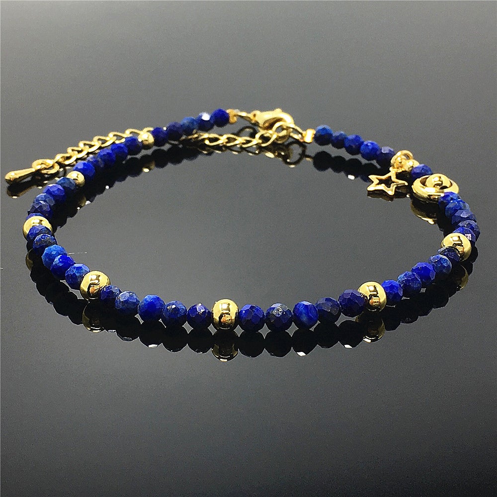 Lapis Lazuli Gemstone Adjustable Tiny Beads Gemstone Bracelet with Star Charm