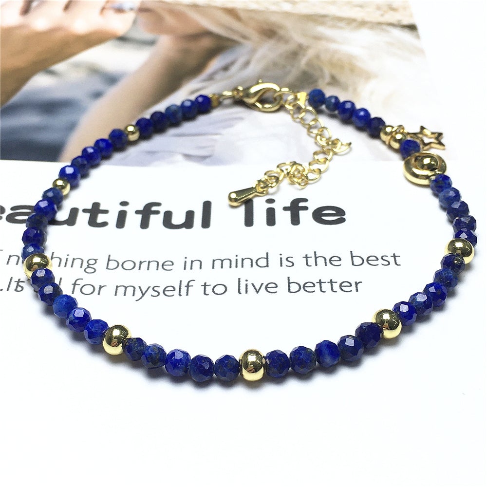 Lapis Lazuli Gemstone Adjustable Tiny Beads Gemstone Bracelet with Star Charm