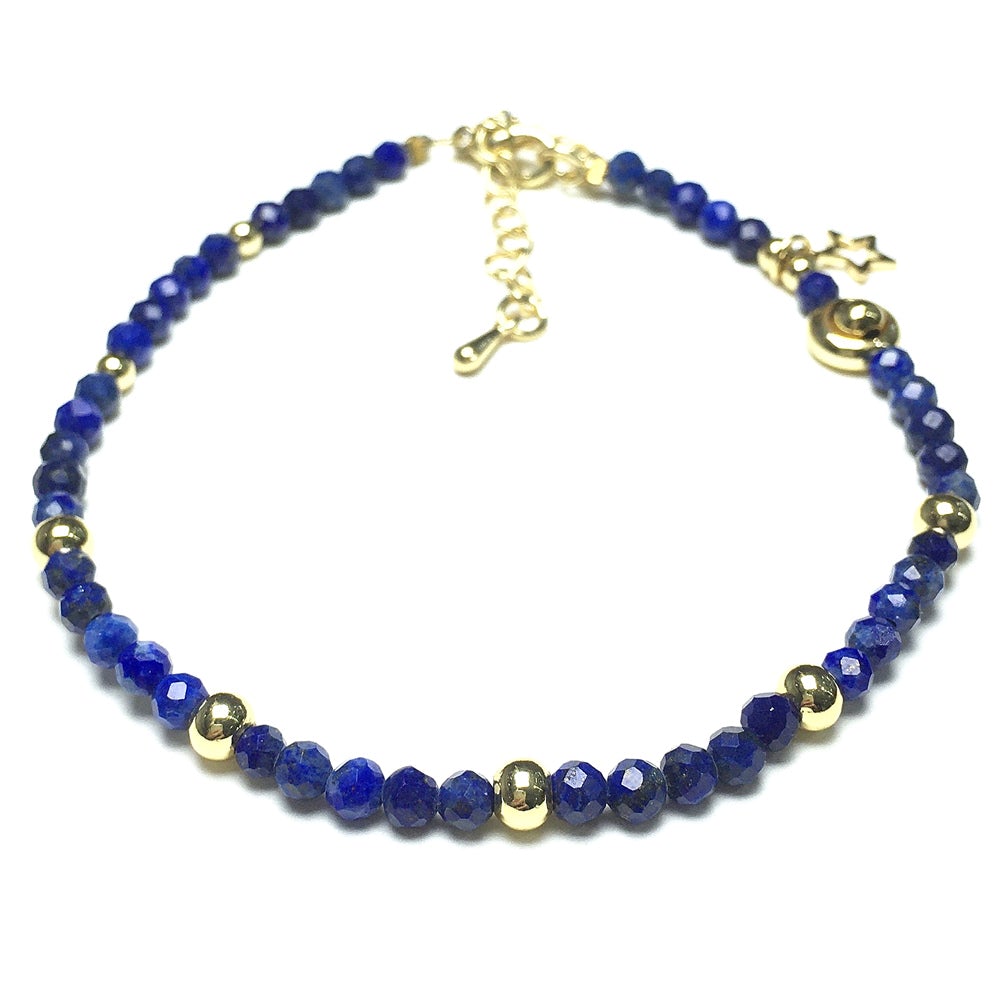 Lapis Lazuli Gemstone Adjustable Tiny Beads Gemstone Bracelet with Star Charm