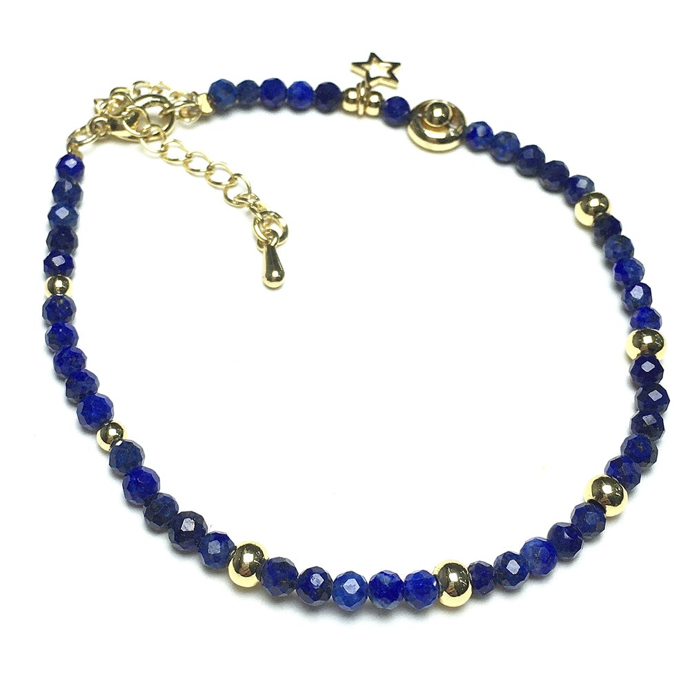 Lapis Lazuli Gemstone Adjustable Tiny Beads Gemstone Bracelet with Star Charm