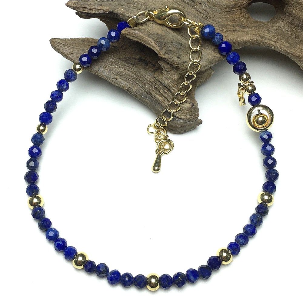 Lapis Lazuli Gemstone Adjustable Tiny Beads Gemstone Bracelet with Star Charm