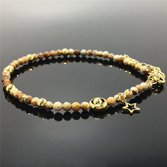 Picture Jasper Gemstone Adjustable Tiny Beads Gemstone Bracelet with Star Charm