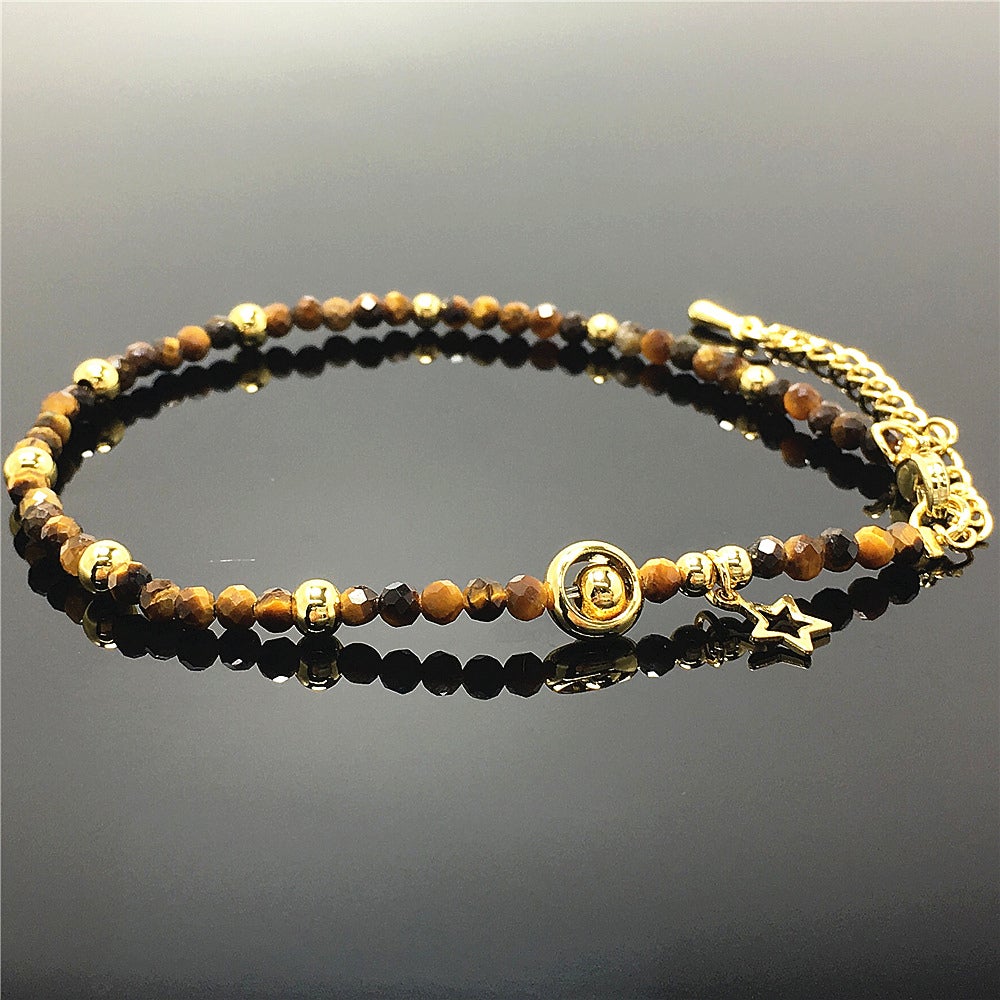 Tiger Eyes Gemstone Adjustable Tiny Beads Gemstone Bracelet with Star Charm