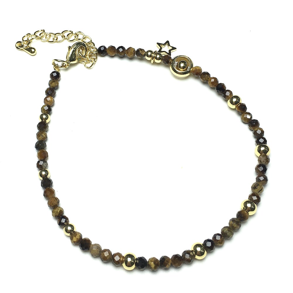 Tiger Eyes Gemstone Adjustable Tiny Beads Gemstone Bracelet with Star Charm