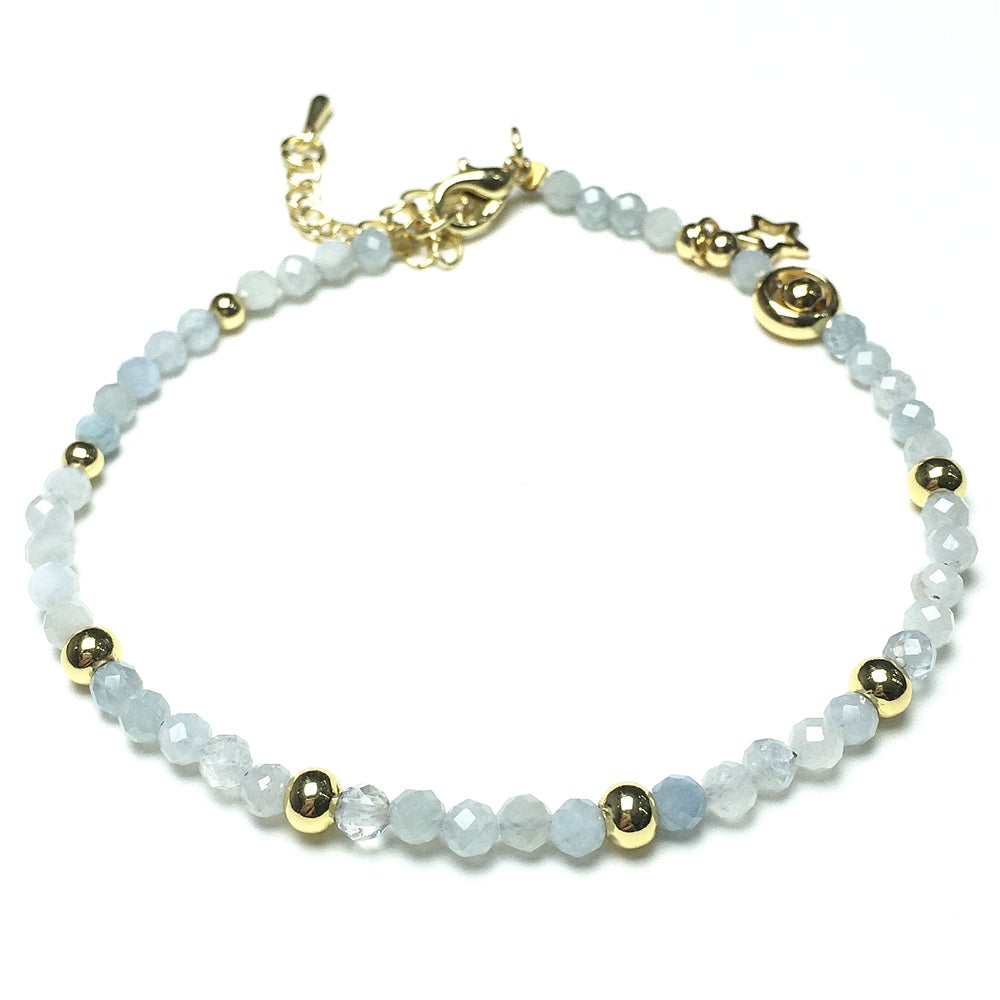 Aquamarine Gemstone Adjustable Tiny Beads Gemstone Bracelet with Star Charm