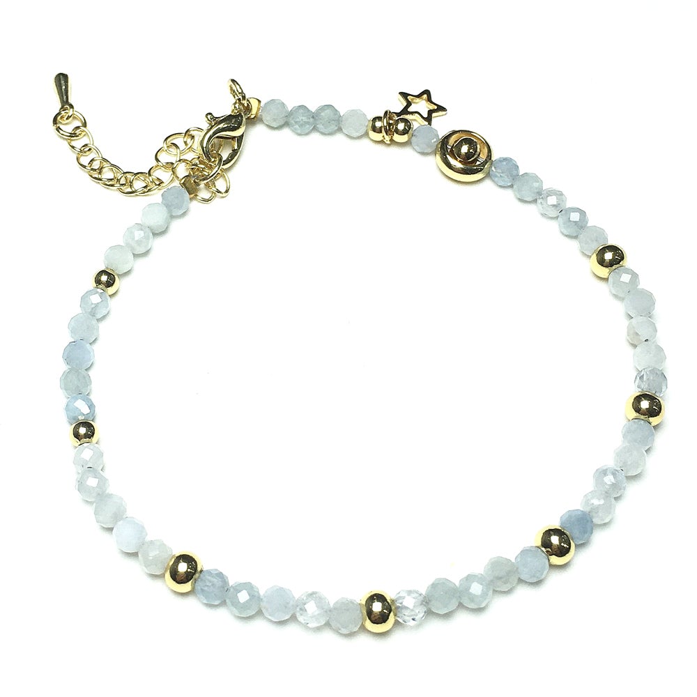 Aquamarine Gemstone Adjustable Tiny Beads Gemstone Bracelet with Star Charm