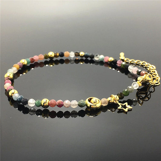 Tourmaline Gemstone Adjustable Tiny Beads Gemstone Bracelet with Star Charm