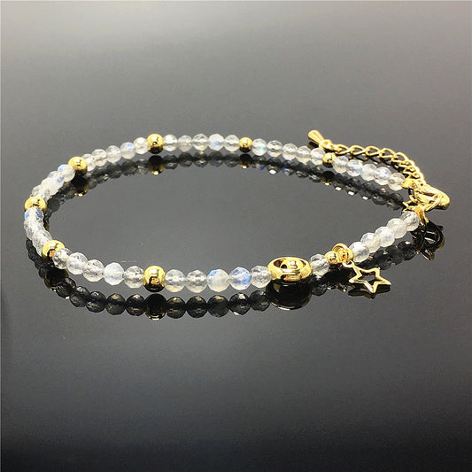 Labradorite Gemstone Adjustable Tiny Beads Gemstone Bracelet with Star Charm