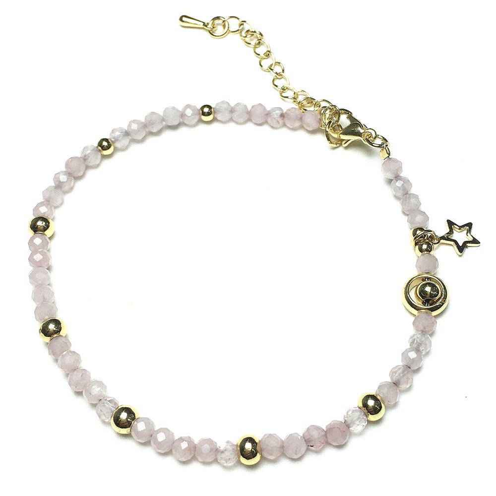 Pink Rose Quartz Gemstone Adjustable Tiny Beads Gemstone Bracelet with Love Heart Charm