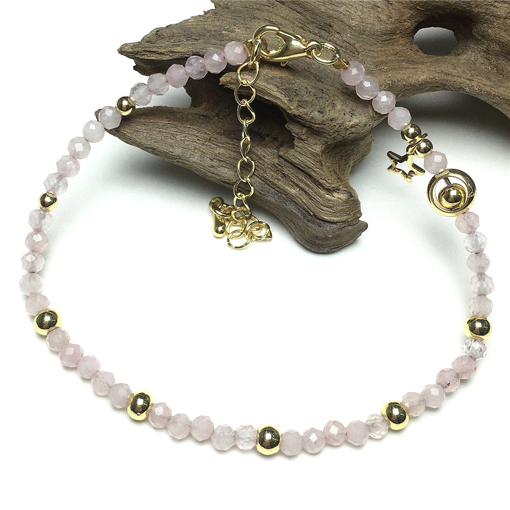 Pink Rose Quartz Gemstone Adjustable Tiny Beads Gemstone Bracelet with Love Heart Charm