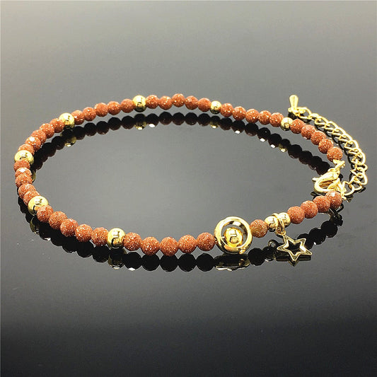 Gold Sandstone Gemstone Adjustable Tiny Beads Gemstone Bracelet with Star Charm