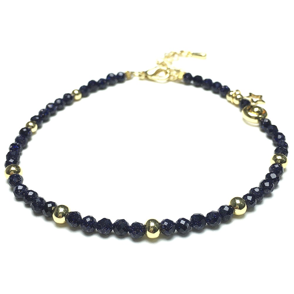 Blue Sandstone Gemstone Adjustable Tiny Beads Gemstone Bracelet with Love Heart Charm