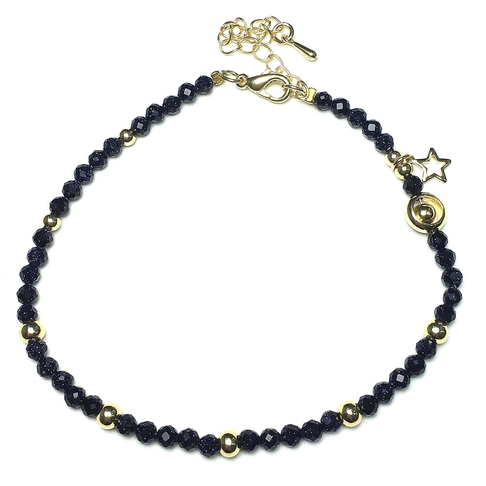 Blue Sandstone Gemstone Adjustable Tiny Beads Gemstone Bracelet with Love Heart Charm