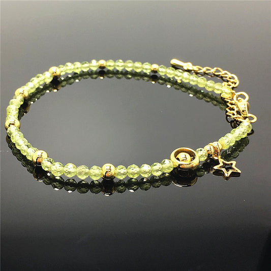 Peridot Gemstone Adjustable Tiny Beads Gemstone Bracelet with Love Heart Charm