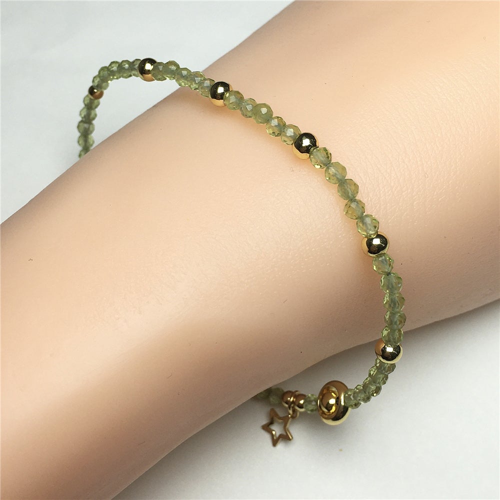 Peridot Gemstone Adjustable Tiny Beads Gemstone Bracelet with Love Heart Charm