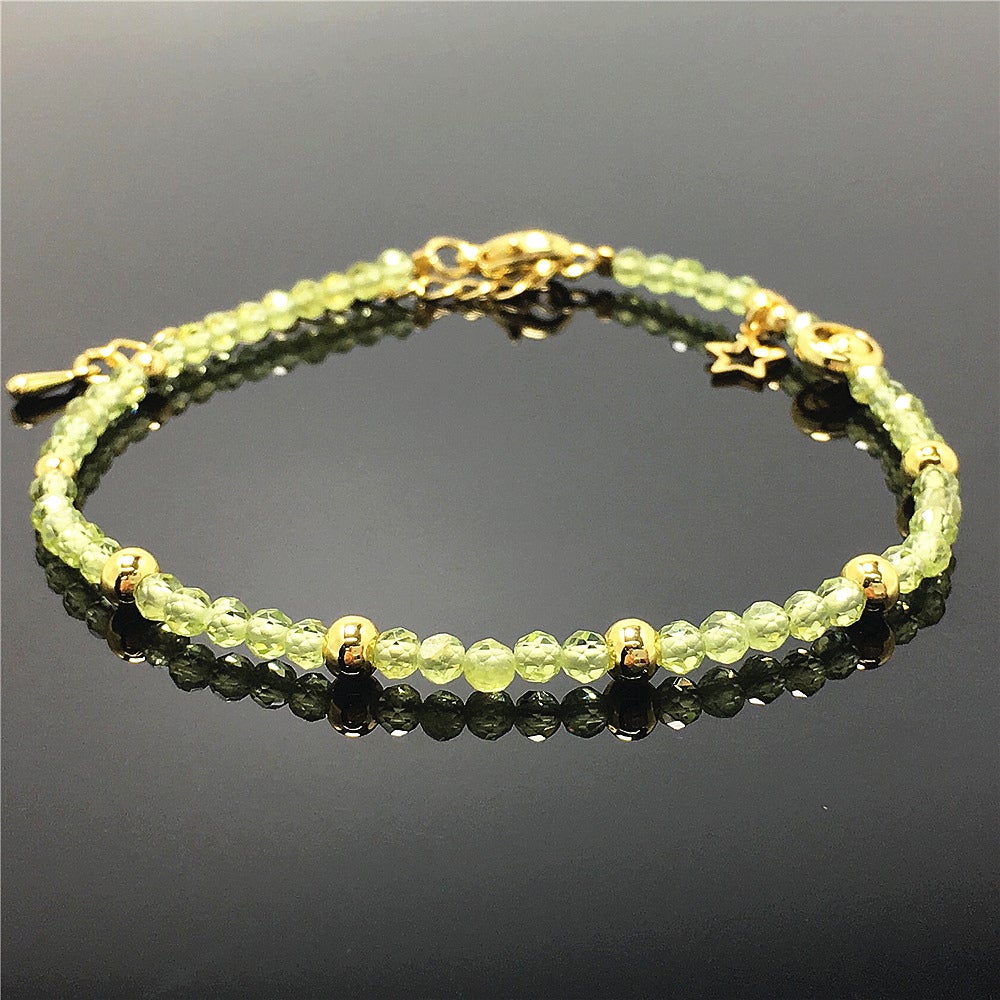 Peridot Gemstone Adjustable Tiny Beads Gemstone Bracelet with Love Heart Charm