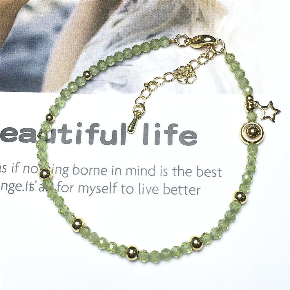 Peridot Gemstone Adjustable Tiny Beads Gemstone Bracelet with Love Heart Charm