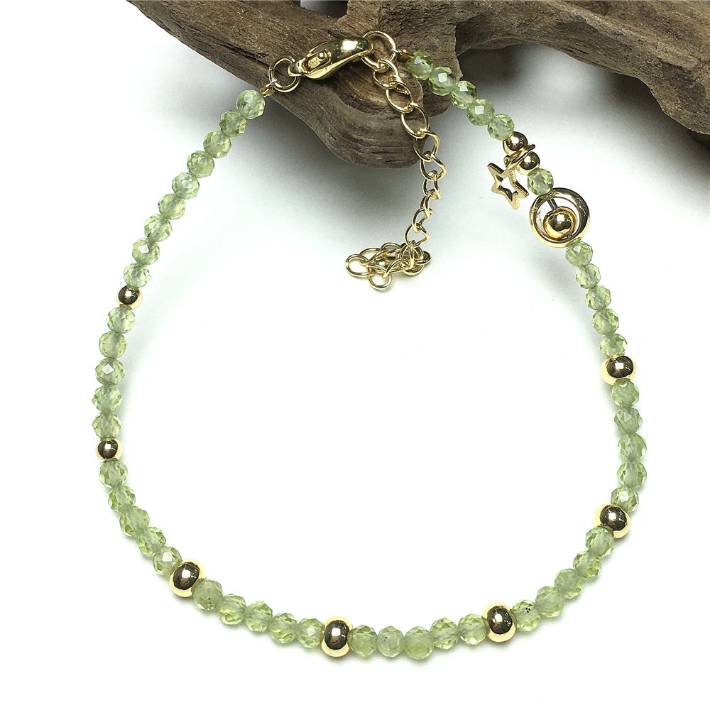 Peridot Gemstone Adjustable Tiny Beads Gemstone Bracelet with Love Heart Charm