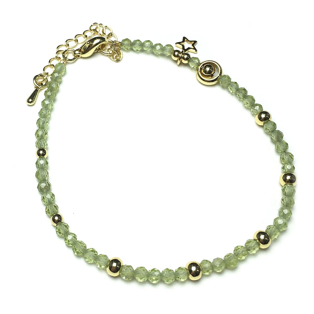 Peridot Gemstone Adjustable Tiny Beads Gemstone Bracelet with Love Heart Charm