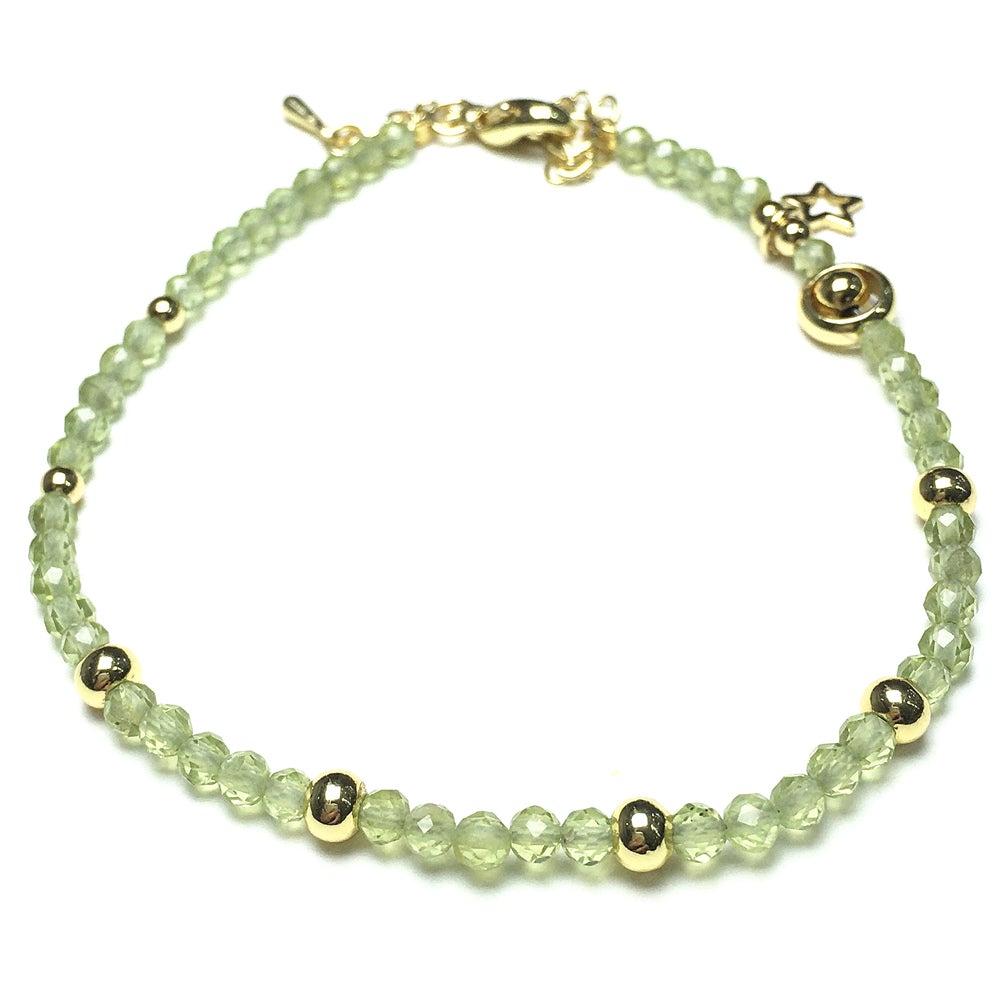 Peridot Gemstone Adjustable Tiny Beads Gemstone Bracelet with Love Heart Charm