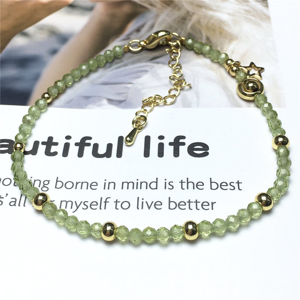 Peridot Gemstone Adjustable Tiny Beads Gemstone Bracelet with Love Heart Charm