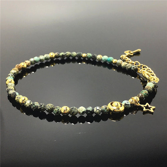 African Turquoise Gemstone Adjustable Tiny Beads Gemstone Bracelet with Star Charm