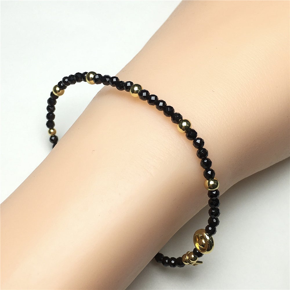 Black Spinel Gemstone Adjustable Tiny Beads Gemstone Bracelet with Star Charm